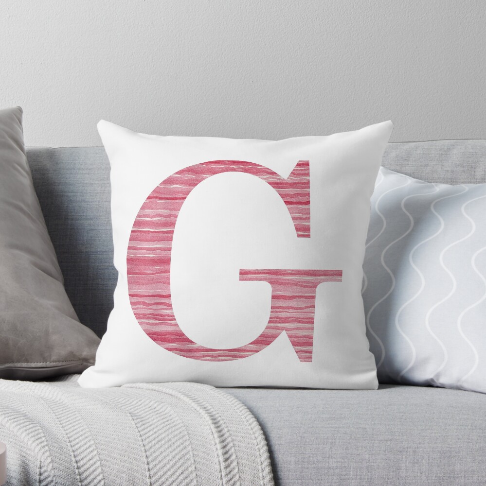 Letter G Red Watercolor Stripes Initial Monogram Throw Pillow