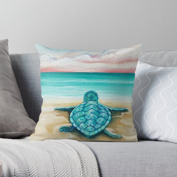 Sea Turtle on the Beach Throw Pillow