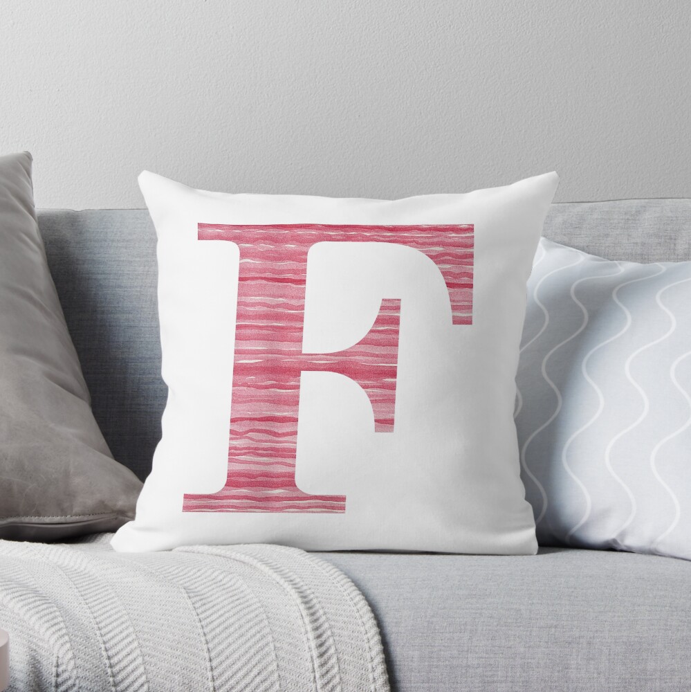 Letter F Red Watercolor Stripes Initial Monogram Throw Pillow