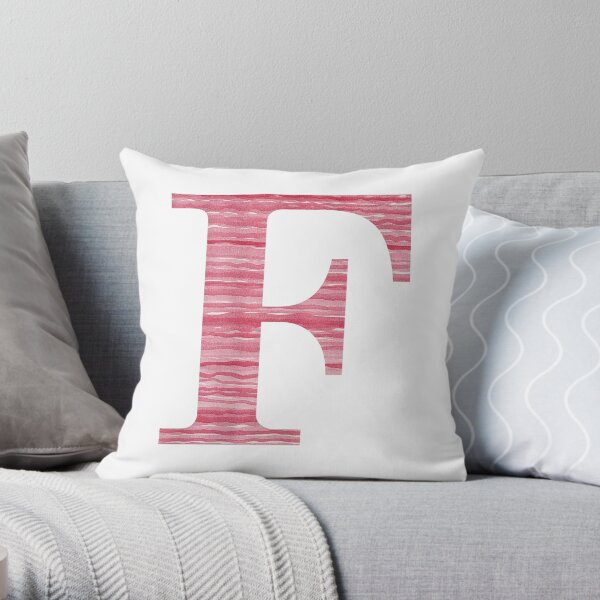 Letter F Red Watercolor Stripes Initial Monogram Throw Pillow