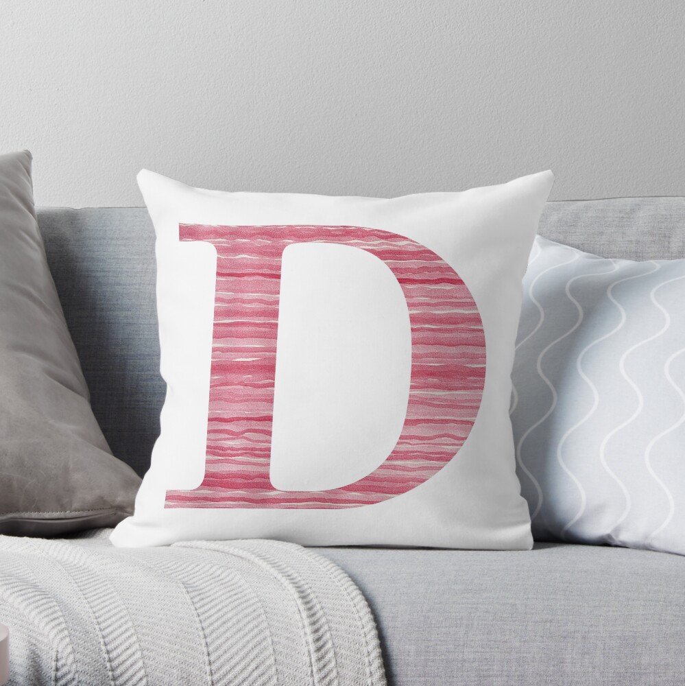 Letter D Red Watercolor Stripes Initial Monogram Throw Pillow