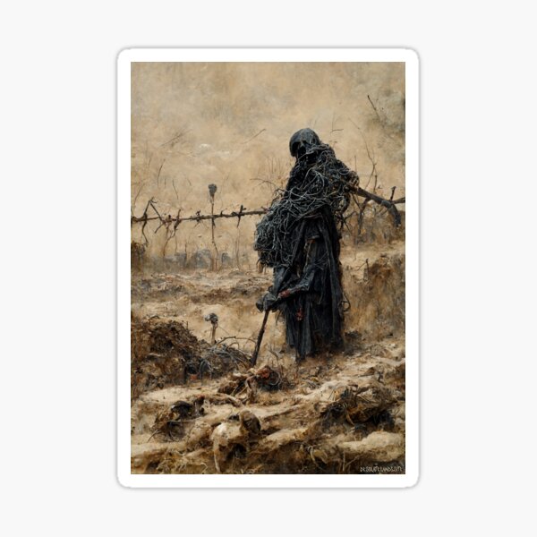 No Man's Land Grim Reaper In Desolate Trenches Battlefield Landscape Sticker