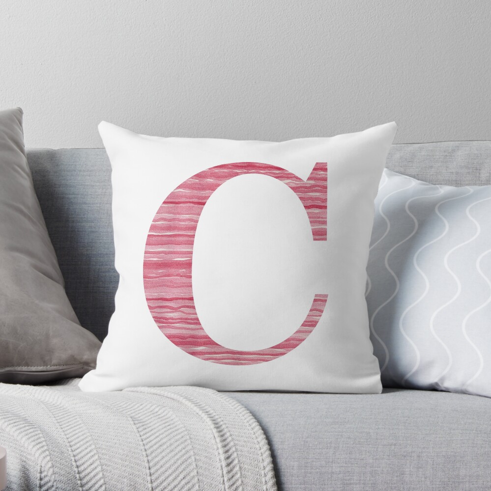 Letter C Red Watercolor Stripes Initial Monogram Throw Pillow