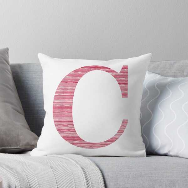 Letter C Red Watercolor Stripes Initial Monogram Throw Pillow