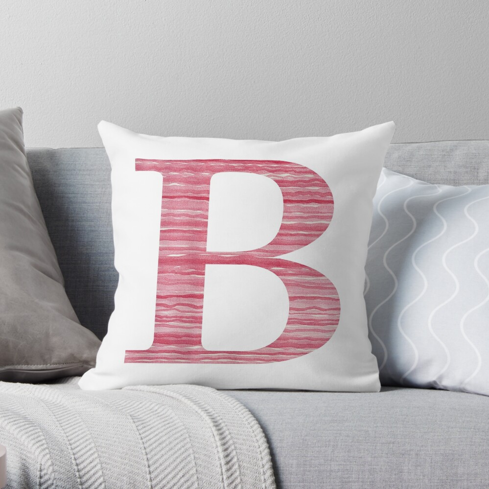 Letter B Red Watercolor Stripes Initial Monogram Throw Pillow
