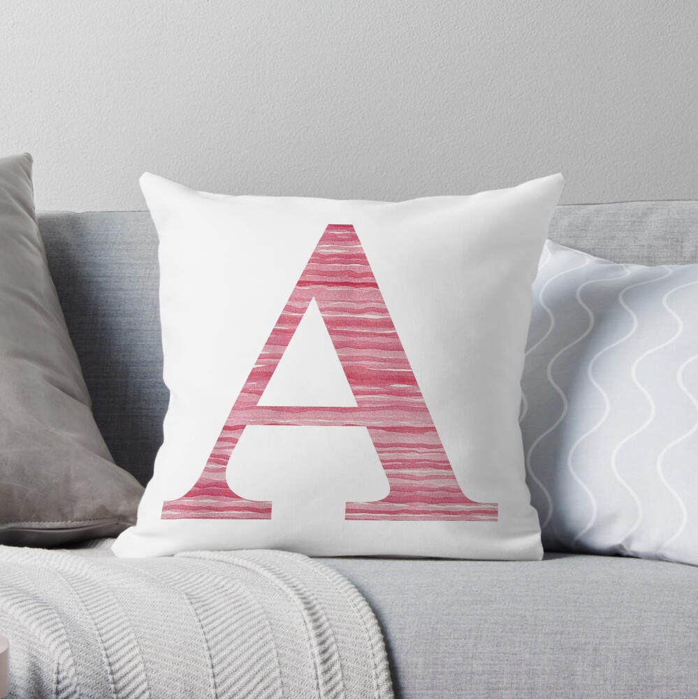 Letter A Red Watercolor Stripes Initial Monogram Throw Pillow