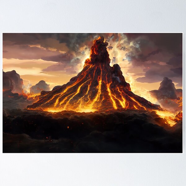 Item preview, Giant Volcano -  4K Wallpaper Landscape of Volcano Lava Fire and Flames, Pyro designed and sold by Fregoulix.