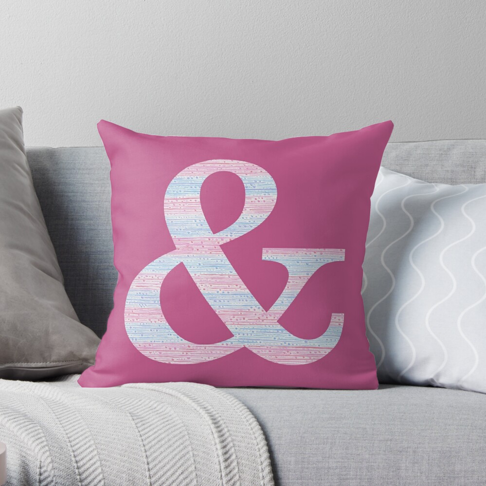 Letter & Ampersand Blue And Pink Dots And Dashes Monogram Initial Throw Pillow