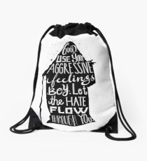 Let the hate flow through you typography quote Drawstring Bag