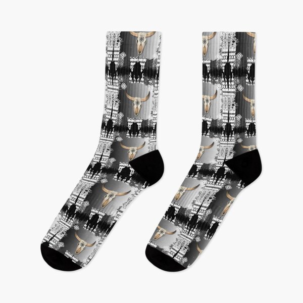 Item preview, Cow Scull With Tribal Symbols Pattern In Black And White Aztec Design designed and sold by handsoftime2020.