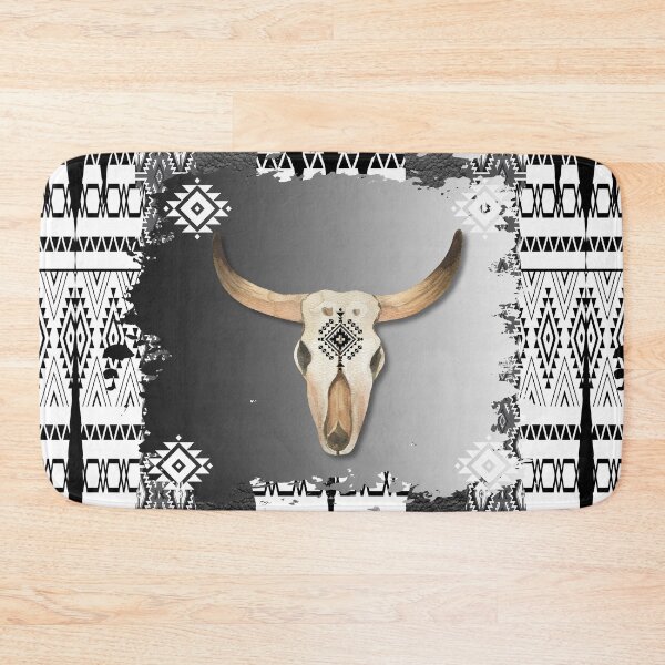 Item preview, Cow Scull With Tribal Symbols Pattern In Black And White Aztec Design designed and sold by handsoftime2020.