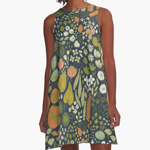 Botanical Sketchbook M+M Navy by Friztin A-Line Dress