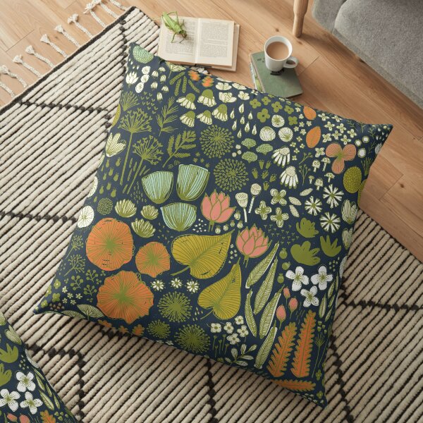 Botanical Sketchbook M+M Navy by Friztin Floor Pillow