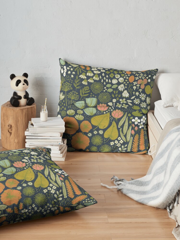 Alternate view of Botanical Sketchbook M+M Navy by Friztin Floor Pillow