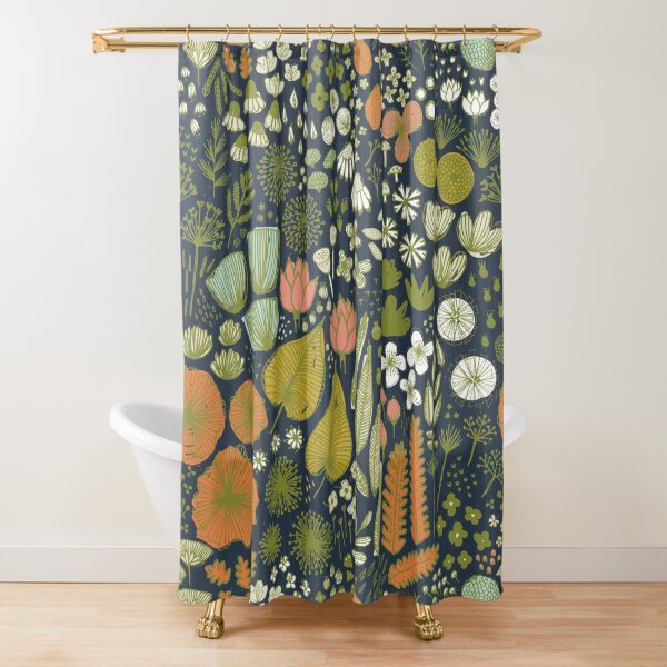 Botanical Sketchbook M+M Navy by Friztin Shower Curtain
