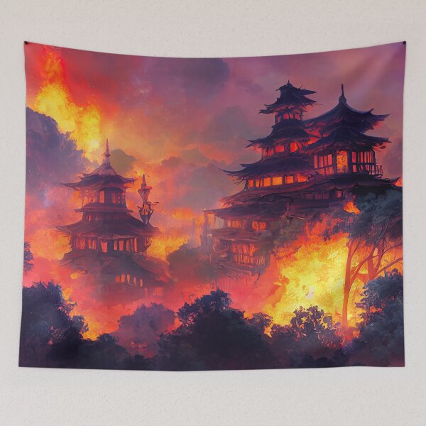 Item preview, Temple of Fire and Flames -  4K Wallpaper Landscape of Volcano Lava Fire and Flames, Pyro designed and sold by Fregoulix.
