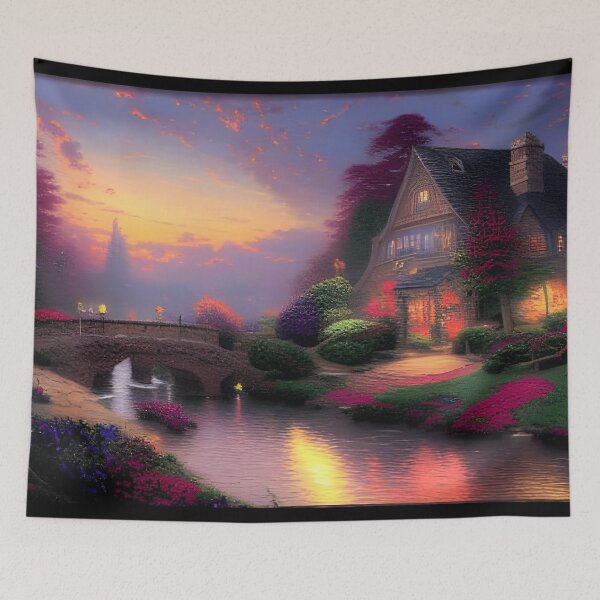 Item preview, Beautiful Paradise House by a Calm River at Dawn designed and sold by Caregiverology.