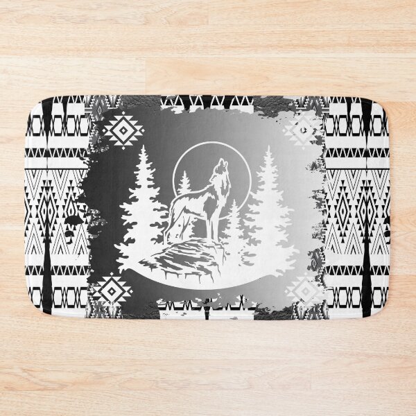Item preview, Wolf Howling With Tribal Symbols Pattern In Black And White Aztec Design designed and sold by handsoftime2020.
