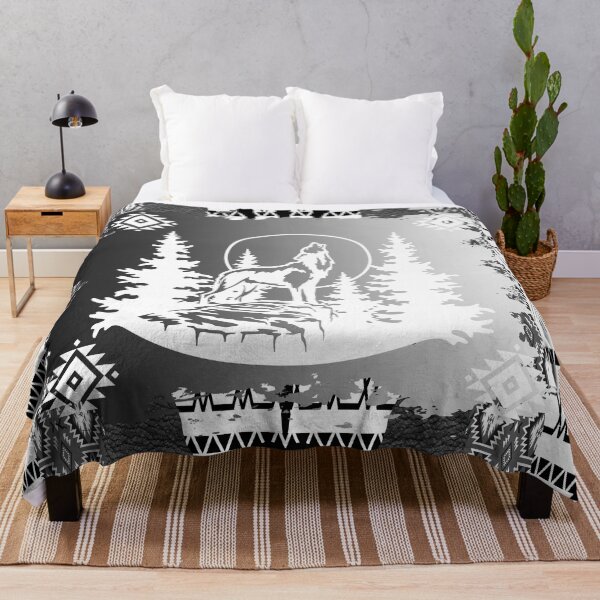 Item preview, Wolf Howling With Tribal Symbols Pattern In Black And White Aztec Design designed and sold by handsoftime2020.