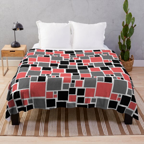 Item preview, Red Gray Black and White Funky Retro Mosaic Square Pattern designed and sold by All-Black-White.