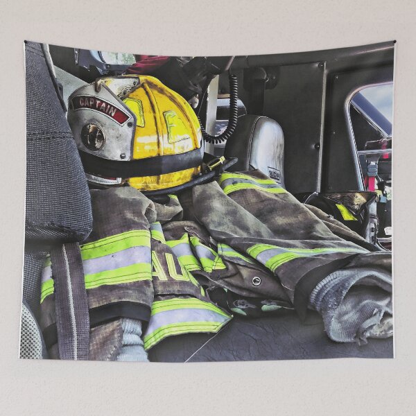 Item preview, Yellow Fire Helmet In Fire Truck designed and sold by Susan Savad.