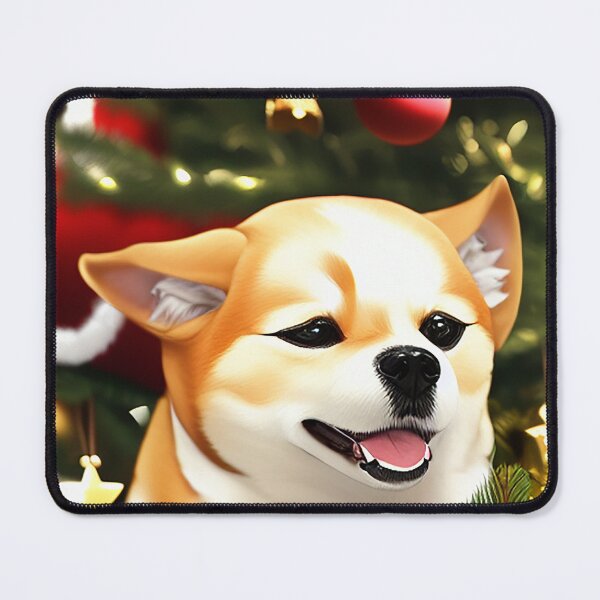 Artikelvorschau, Fröhlicher entzückender Hund, der auf ein Geschenk in der Nähe eines Weihnachtsbaums wartet entworfen und verkauft von colddistrict.