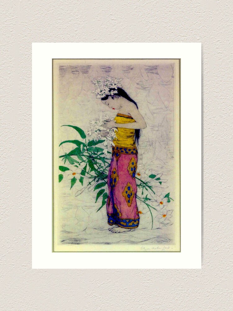 "ELYSE ASHE LORD Vintage Extremely Rare Woodblock Print of a Young