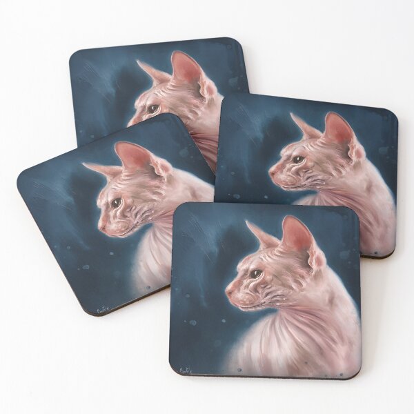 Item preview, Contemporary Painting of a Hairless Pink Sphynx Cat on Dark Blue Background designed and sold by ibadishi.