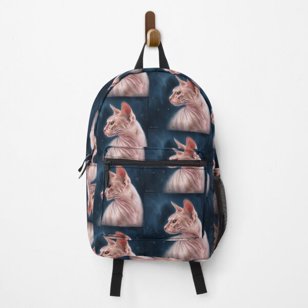 Item preview, Contemporary Painting of a Hairless Pink Sphynx Cat on Dark Blue Background designed and sold by ibadishi.