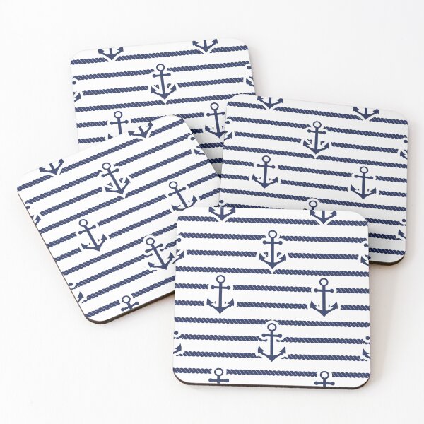 Item preview, Nautical Blue Anchor Pattern, Nautical Boat Rope Stripes designed and sold by newburyboutique.