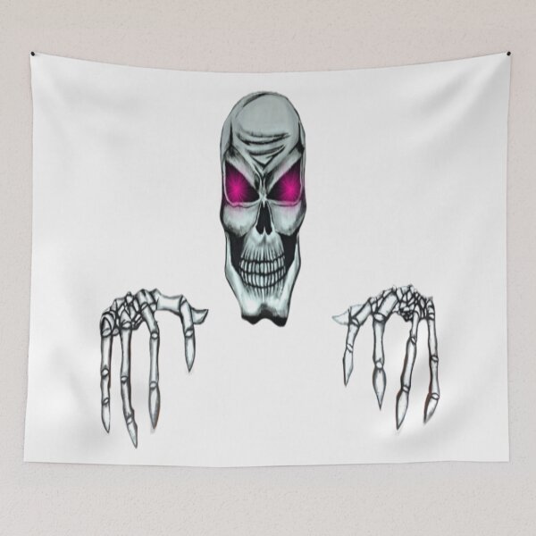 Item preview, Skeleton of a skull head with red eyes protruding knuckles  designed and sold by ErisMerch.