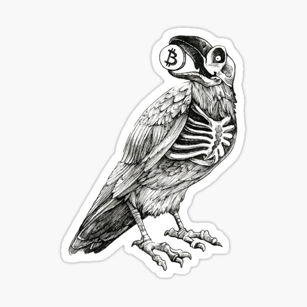 Zombie Raven holding a Bitcoin Sticker