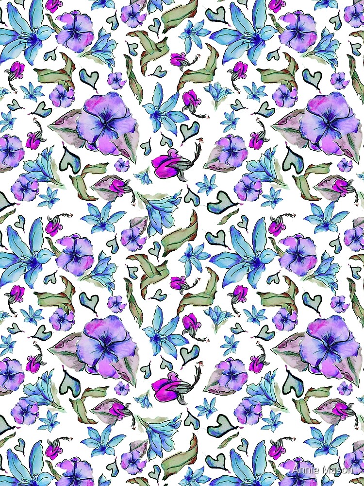 Artwork view, Shades of Winter Pattern - purple, green, and blue designed and sold by Annie Mason
