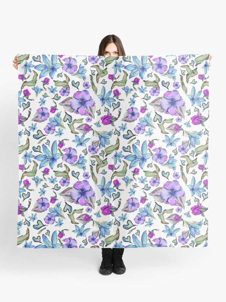 Thumbnail 1 of 3, Scarf, Shades of Winter Pattern - purple, green, and blue designed and sold by Annie Mason.