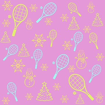 Artwork thumbnail, Christmas Tennis Print | Tennis Holiday Pattern | Colorful Print on a Pink Background by BigCityTennis