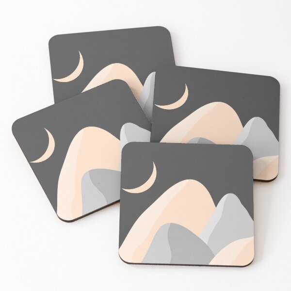 Item preview, Minimal mountain and half-moon Illustration, Simple colorful design, medium gray, Cream, Silver, Minimalist Illustration designed and sold by Cosmos726.