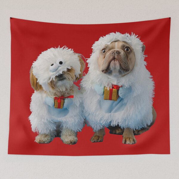 Item preview, Two puppies dressed up as sheep. Red background. designed and sold by janesg.