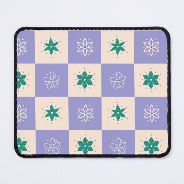 Item preview, Checkered Pattern with Stylized Green and Off White Flowers on Purple and Cream designed and sold by Ceyda Bolat.