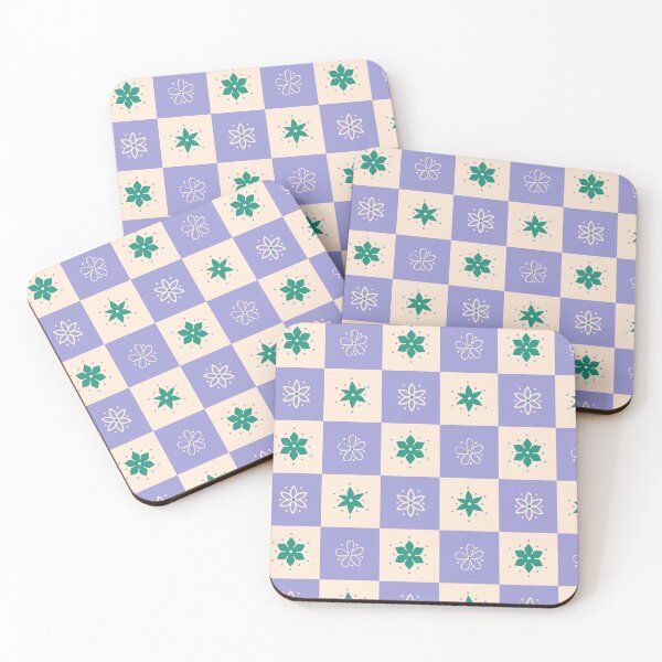 Item preview, Checkered Pattern with Stylized Green and Off White Flowers on Purple and Cream designed and sold by Ceyda Bolat.