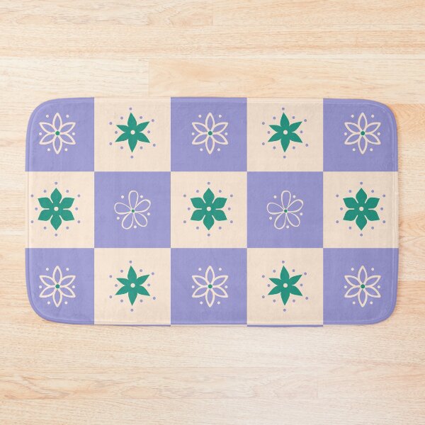 Item preview, Checkered Pattern with Stylized Green and Off White Flowers on Purple and Cream designed and sold by Ceyda Bolat.