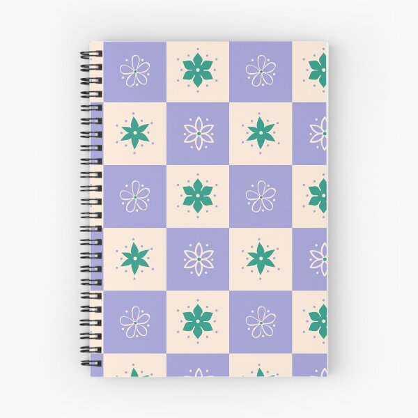 Item preview, Checkered Pattern with Stylized Green and Off White Flowers on Purple and Cream designed and sold by Ceyda Bolat.