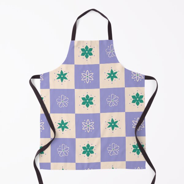 Item preview, Checkered Pattern with Stylized Green and Off White Flowers on Purple and Cream designed and sold by Ceyda Bolat.