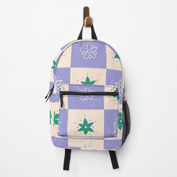 Item preview, Checkered Pattern with Stylized Green and Off White Flowers on Purple and Cream designed and sold by Ceyda Bolat.