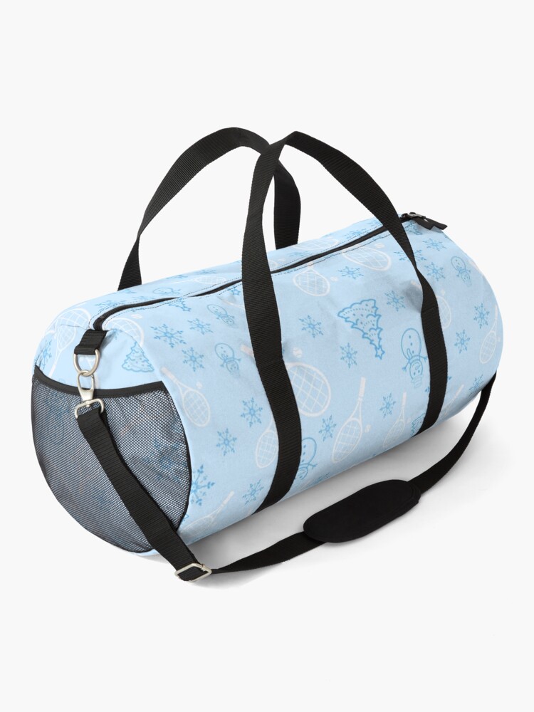 Thumbnail 2 of 3, Duffle Bag, Christmas Tennis Print | Tennis Holiday Pattern | Tennis Rackets on a Light Blue Background designed and sold by BigCityTennis.