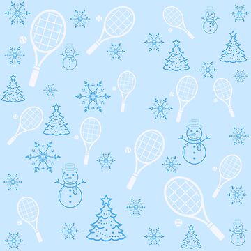 Artwork thumbnail, Christmas Tennis Print | Tennis Holiday Pattern | Tennis Rackets on a Light Blue Background by BigCityTennis