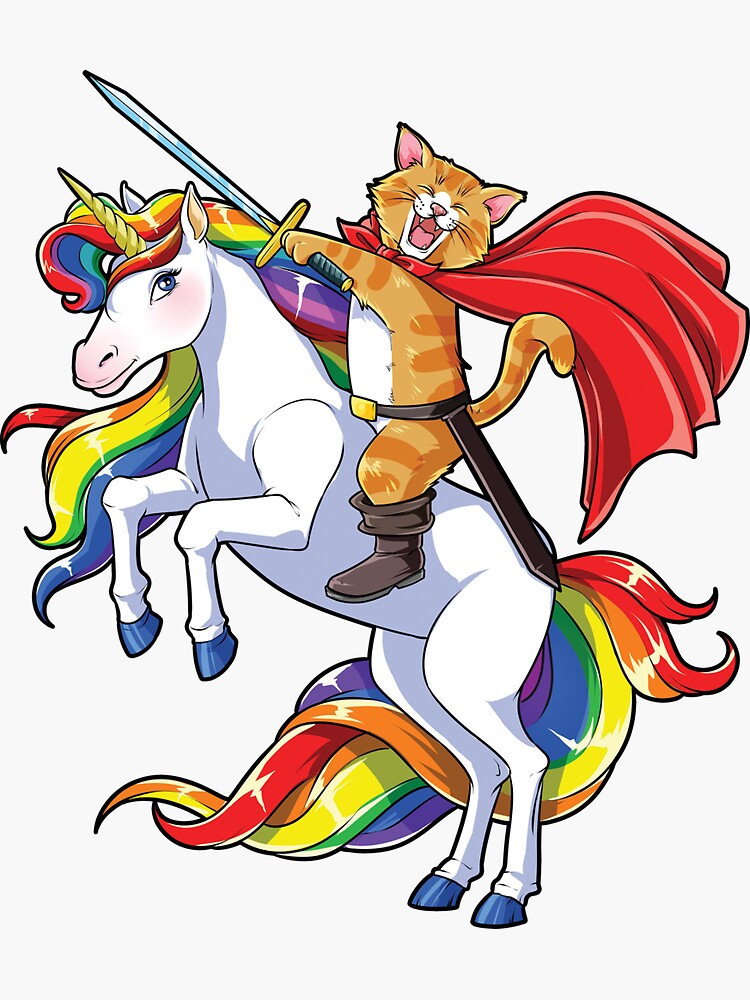 "Cat Riding Unicorn T-shirt Funny Kitty Kitten Unicorns Gifts" Sticker for Sale by LiqueGifts