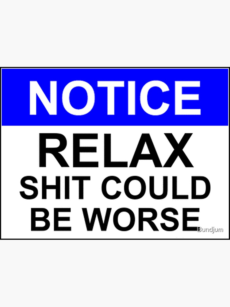 Aperçu 3 sur 3. Sticker avec l'œuvre Avis : RELAX, la merde pourrait être pire créée et vendue par Bundjum.