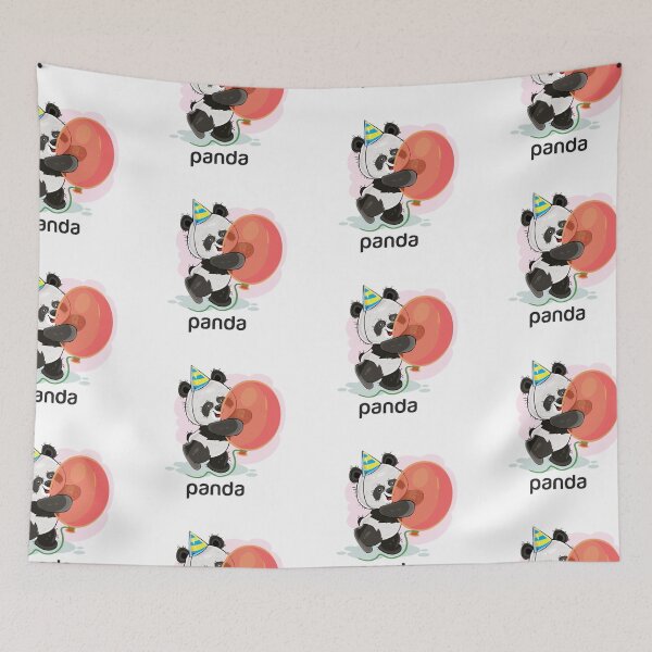 Item preview, Cartoon little panda.Happy birthday.Red balloon. designed and sold by Fufustyle.