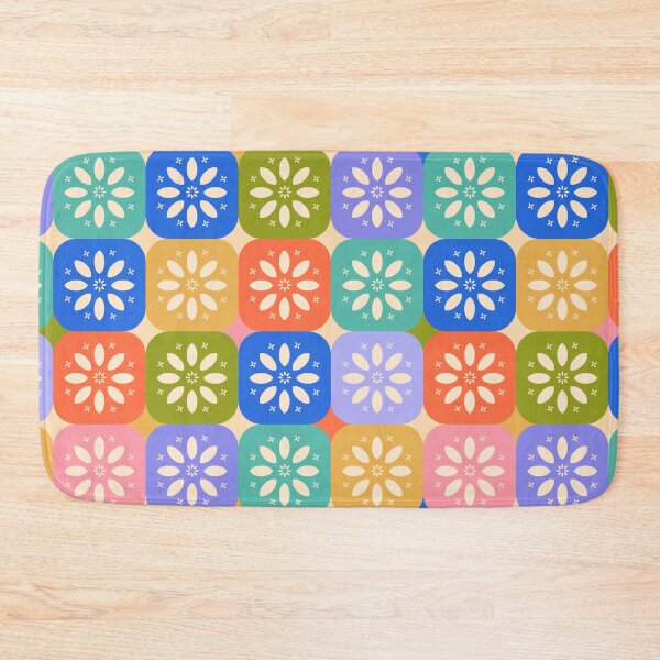 Item preview, Rounded Colorful Checkered Pattern with Stylized Flowers and Daisies designed and sold by Ceyda Bolat.