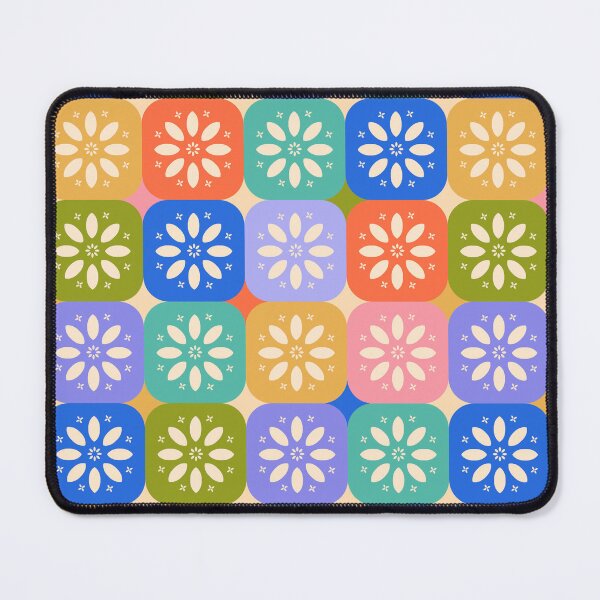 Item preview, Rounded Colorful Checkered Pattern with Stylized Flowers and Daisies designed and sold by Ceyda Bolat.